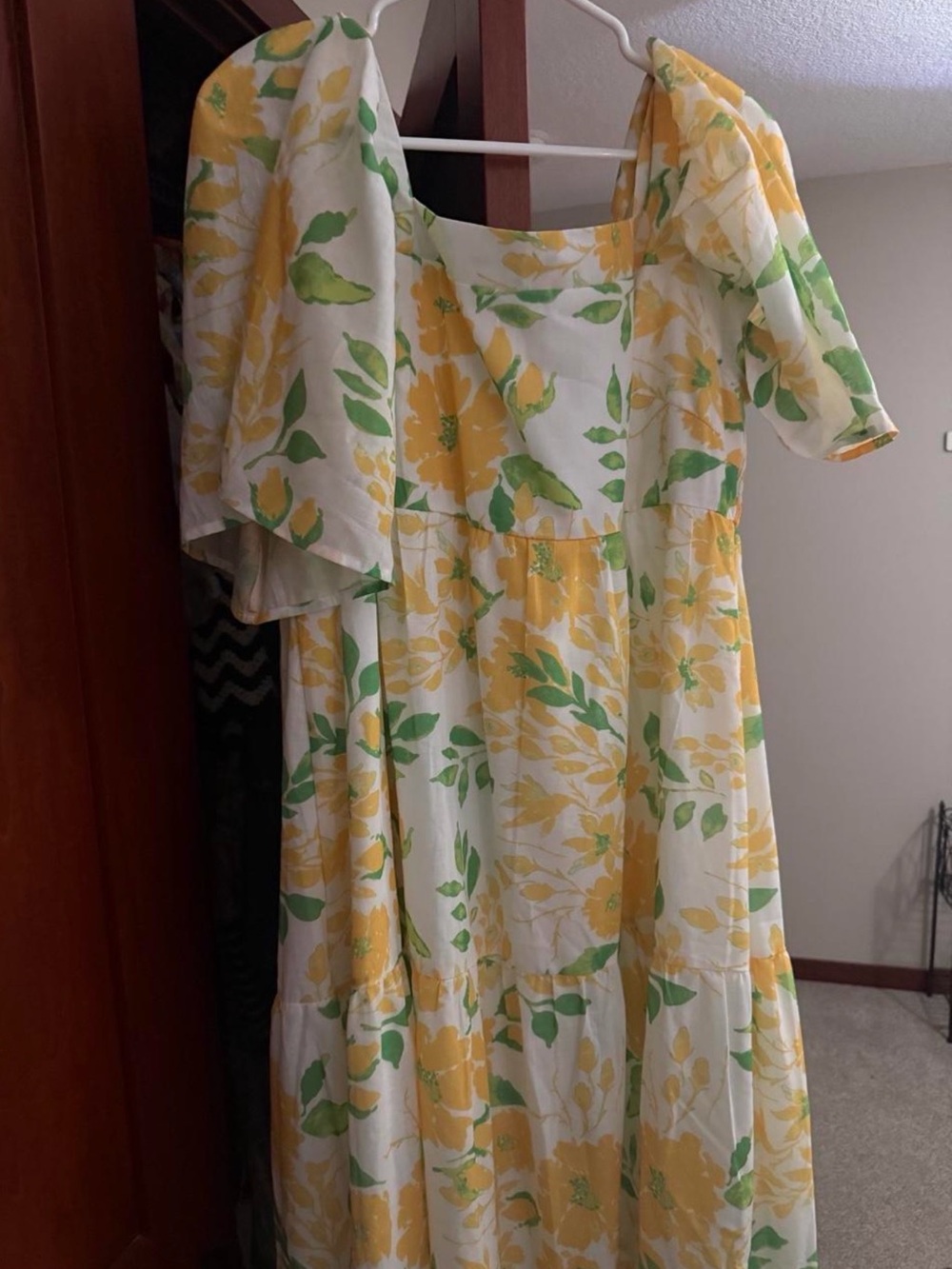 Chic Soul Yellow & Green Floral Tiered Midi Dress